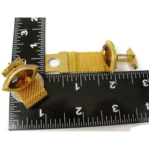 Mesh Cufflinks Tie Tack Set Paris Gold Tone Wedding Accessories Vintage - Picture 8 of 16